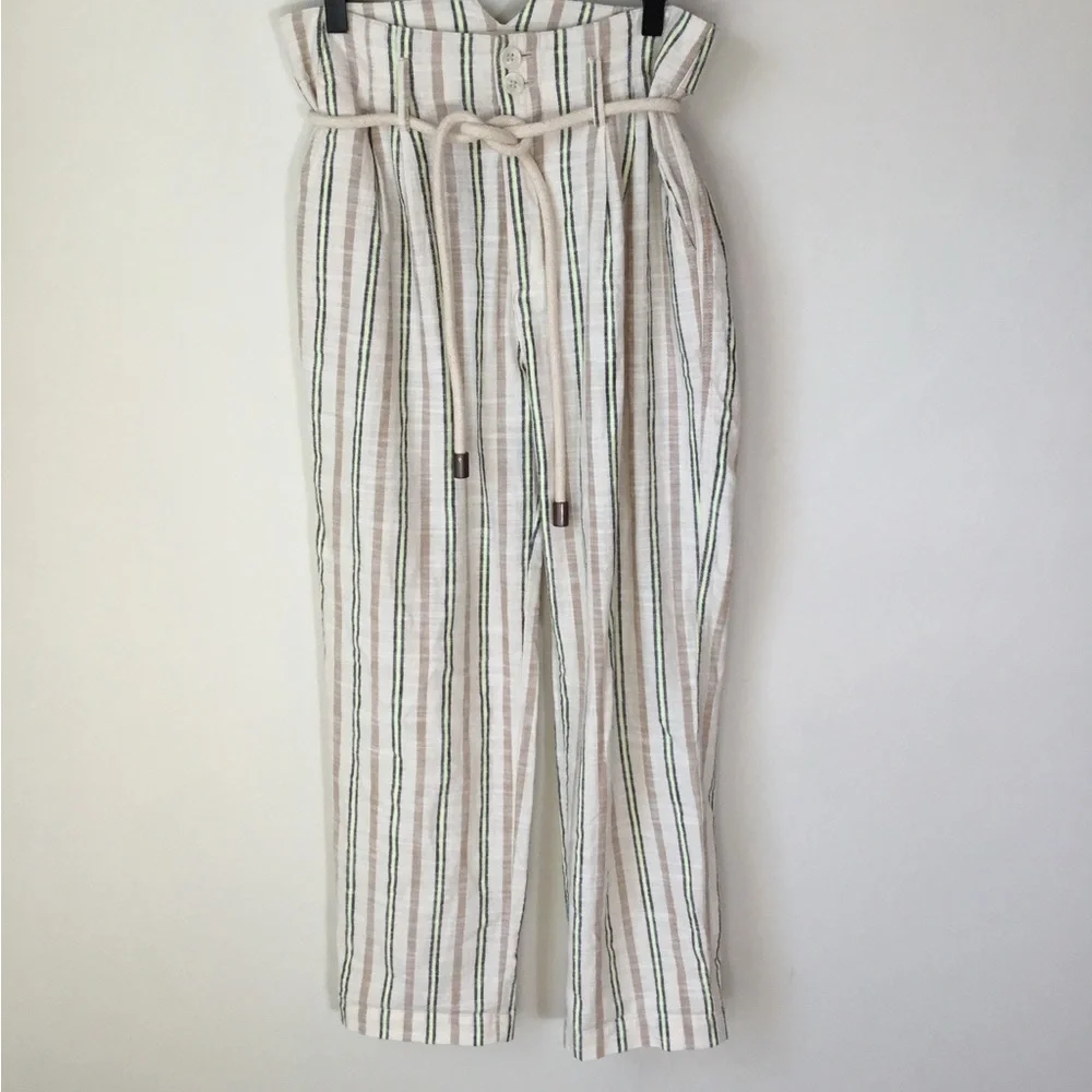 Maeve Sutton High‎ arise Cropped Striped Paper Bag Pants